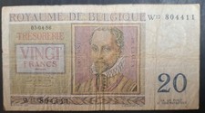 1956 Belgium 20 Francs P132b, W¹²804411.