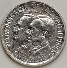 1936-M Philippines 1 Peso, Roosevelt-Quezon, sea salvaged