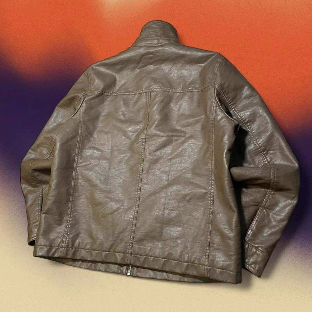 Dockers Men’s Brown Leather Jacket Stand-Up Collar Full Zip Quilted Lined L - product detail image 2