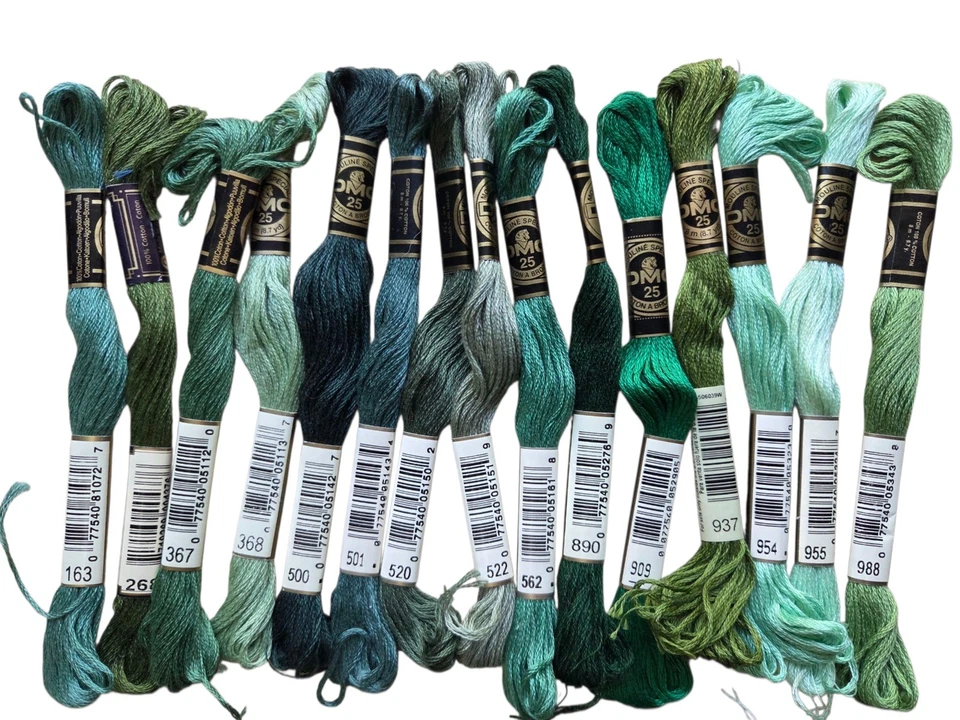 DMC 30 Skeins 4 Anchor 40+ Extras Assorted Green Floss Cotton - Image 2 of 4