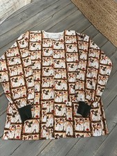 Christmas Scrub Top Snowman Long Sleeve Cotton Scrubs Co. XS big USA 100 Cotton