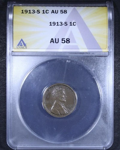 1913-S Lincoln Wheat Cent - 1c ANACS AU58 - Affordable Example!