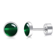 Green Onyx Pure Titanium Stud Earrings 4mm Natural Stone Women Earrings Hypoalle