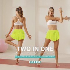 Flowy Athletic Shorts Women Running Tennis Butterfly Shorts 2-in-1 NIP