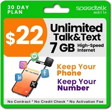 SpeedTalk Prepaid Cell Phone Plan – Unlimited Talk & Text + High-Speed Data... 