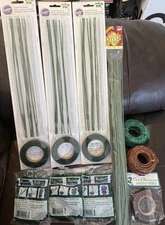 Lot 10 Wilton Floral Stems Gum Paste Wire & Darice Tape & Vine Grapevine Rope