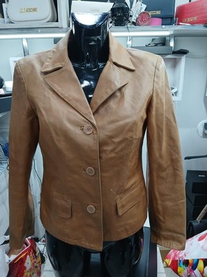 Jacke Mantel Bata Frauen Leder Farbe Hellbraun Kamel Größe 42 Cod. CC021