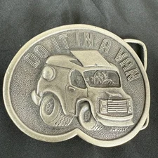 Vintage 1976 Bergamot Brass Works Do It In A Van Belt Buckle 3" Made In USA