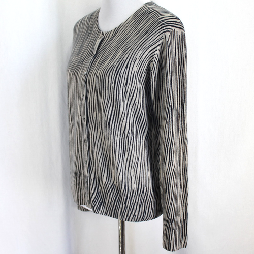Pure Collection Cashmere Cardigan Sweater Womens Size 12 Tan Black Button Front - Picture 3 of 7