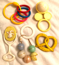 Lot of 5 Vintage Baby Rattles Teethers Toys Plastic/Rubber Mid-Century MCM