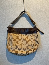Coach Signature Jacquard ZOE Hobo Bag Brown Canvas Leather Purse Handbag