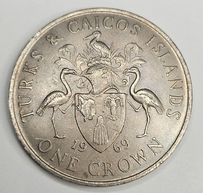 1969 Turks & Caicos 1 One Crown - Copper Nickel World Coin - 50,000 Mintage