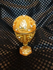 Bombay Jeweled Golden Egg Pedestal Heavy Candle Holder Secret Compartment 
