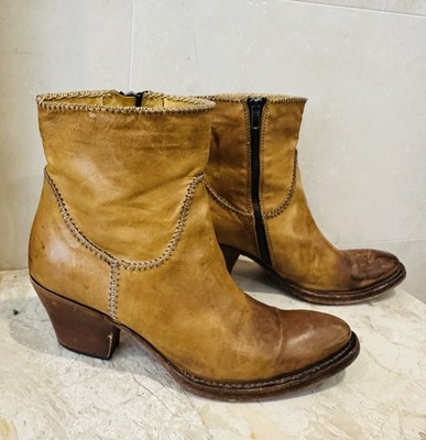 Primabase US Navy Brown Ankle Boots Size 39.5 9.5 Western Biker Leather Booties