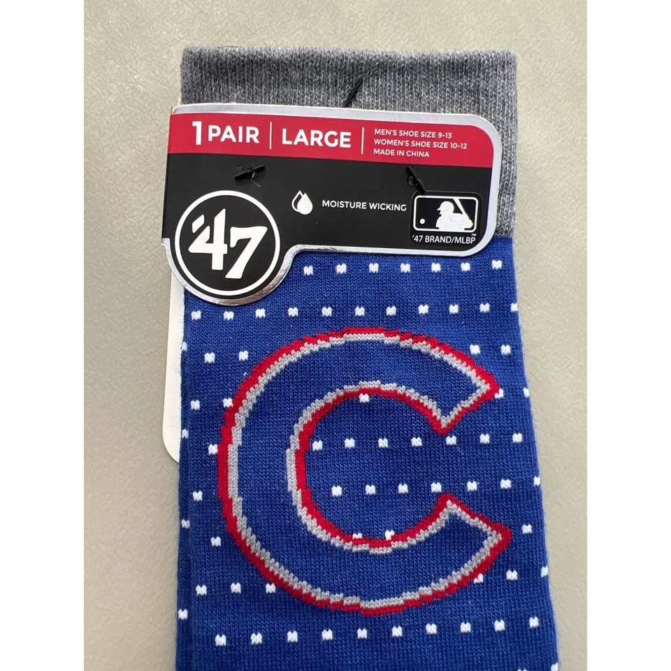 47 Brand Chicago Cubs Moisture Wicking Socks Unisex Large Blue Red Striped NEW - Изображение 2 из 4