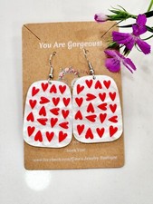 Dangle Red Heart Earrings, Valentine' Day Earrings Acrylic Resin Heart Pattern