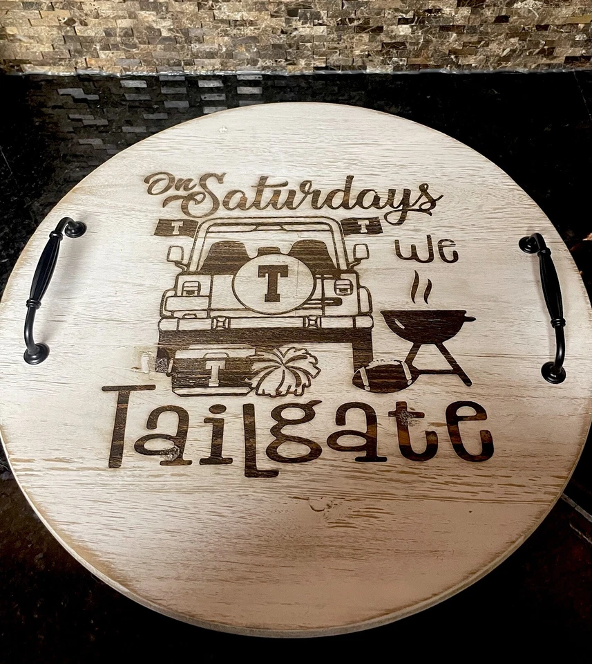 Tennessee Vols Tailgating Wooden Serving Tray With Black Metal Handles - Image 4 of 4