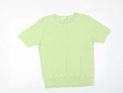 Bonmarche Damen Pullover grün Rundhalsausschnitt Blumenmuster Acrylmischung Größe M