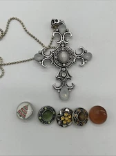 snap button cross charm necklace with Rhinestone snap button 18mm Snap 5 Charms