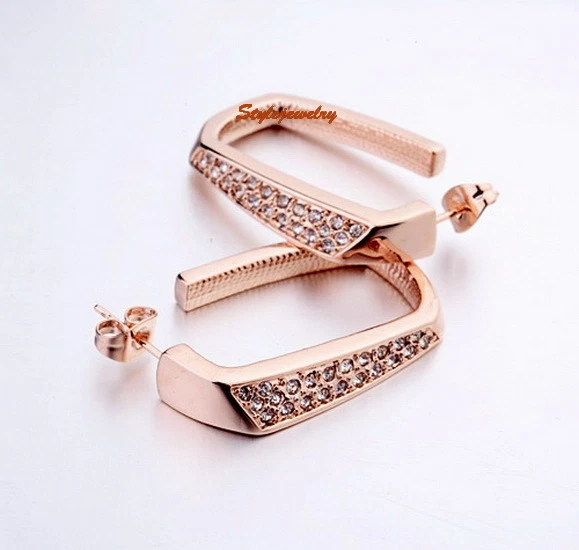 18k Rose Gold Filled Crystal Women Fashion Bridal Wedding Huggie Earring IE104 - image 2 of 4