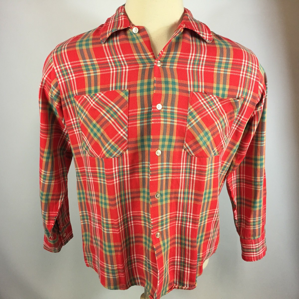 Vintage 50s 60s Distressed Worn Trashed Plaid Flannel Work