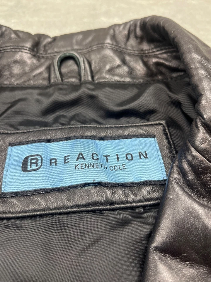 Chaqueta Blazer Kenneth Cole Reaction Cuero Hombre Mediana Negra Botón Frontal Abrigo Foto 3 de 4