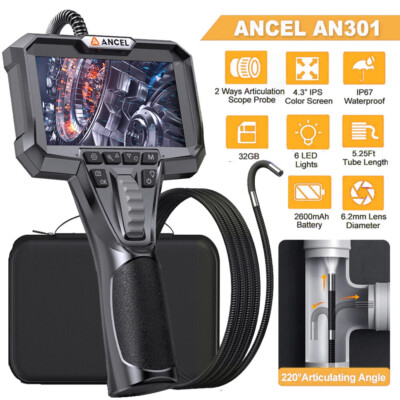 ANCEL 1080P 2-Way 210° Articulating Borescope 6.2mm Industrial Endoscope Camera