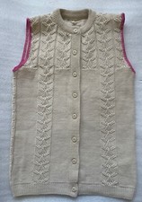 70's HAND KNIT, M, 35" CHEST, BEIGE CARDIGAN SLEEVELESS SWEATER VEST, MINT EUC 