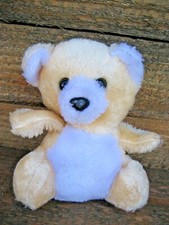 Teddy Bear 5-1/2" Sitting Vintage 1970s Tan  White Faux Fur Needs A Loving Home