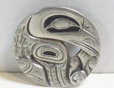 Raven Bird First Nations Totem Brooch Signed Frederick Pewter Pin Canada  NW Art
