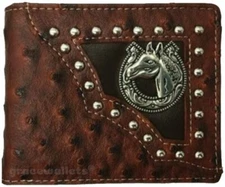 Horse Mens Wallet Texas Western Bifold W012-15 Ostrich Brown
