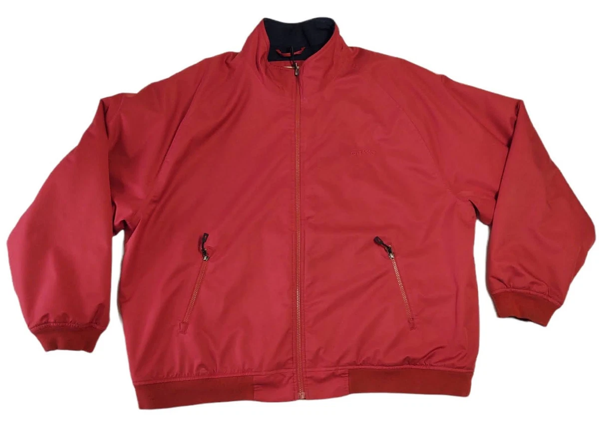 Vtg Orvis Mens Harrington Jacket Full Zip Fleece Lined Red Size