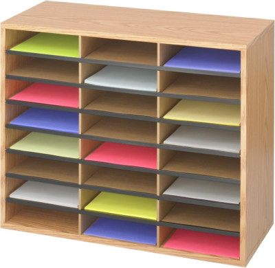 Wooden Paper and Mail Organizer for Home Office and Classroom, 24 Letter-Size Co