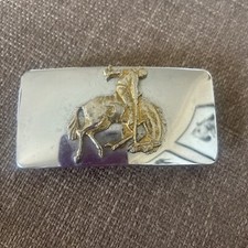 Vintage Cowboy Reflective Saddle Bronc Rider Horse two tone belt buckle U.S.A.
