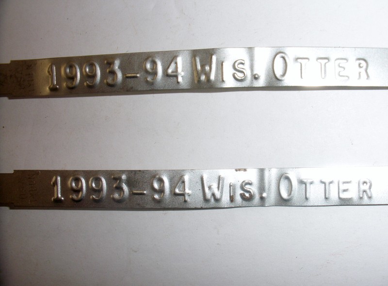 Lot of 2, Wisconsin 1993 -1994 Otter Harvest Metal Tags (Unused)