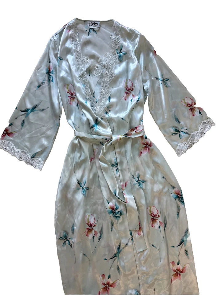 Lejaby Paris Floral Nightgown Kimono Robe Set Wmn Sz M Lingerie Sexy Lace READ - Image 2 of 4