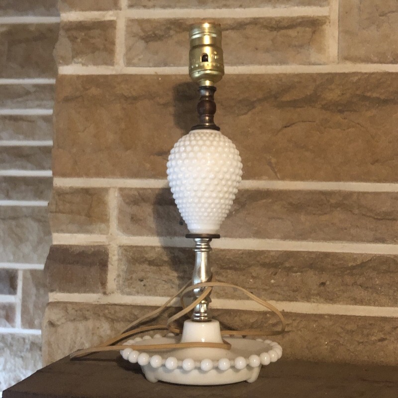 Vintage White Hobnail Glass Lamp Desk Table Lamp Retro 1970s Mid-sized Portable
