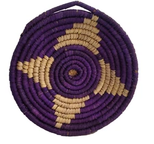 Woven Bowl Basket Wall Hanging Coil Spiral Boho Tribal Decor Purple 5.5"