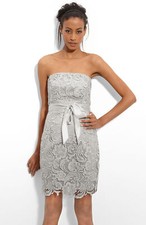 Adrianna Papell Strapless Lace Sheath Dress Sz 12 Grey