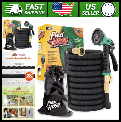 Flexi Hose Plus Expandable Garden Hose 50ft with 8-Function Nozzle