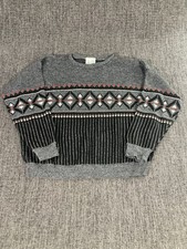 Vintage Top Fashion Gear Jumper M Grey Black Geometric Pattern Made in UK 80s