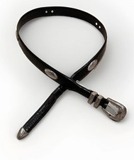 Fossil Women's Western Black Leather Croc Embossed Silver Concho Belt 44" VTG
