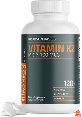 Bronson Vitamin K2 MK-7 100 mcg, K2 as MK7 Menaquinone, 120 Tablets