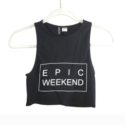 H&M Epic Weekend Cropped Tank Top in Black Festival Bachelorette Women's XS