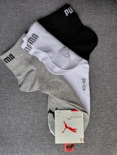 Image of PUMA Quarter Men's Cotton Socks EU 43-46  UK 8.5-11  | 3Pack:Grey/White/Black