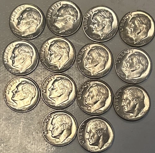 14 -1955 D Gem BU Silver Roosevelt Dimes 90 %-  1 Oz Silver. Low Mintage-13,959