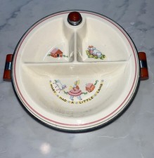 Vintage Metal Ceramic Divided Baby Feeding Dish Warmer w Lid Mary Lamb