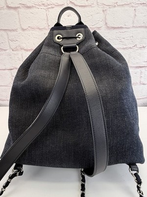 Chanel Deauville Large Navy Denim Canvas Drawstring Backpack 