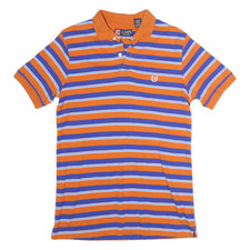 CHAPS Orange pour Hommes & Bleu Rayé Polo Manches Courtes S Coton Décontracté