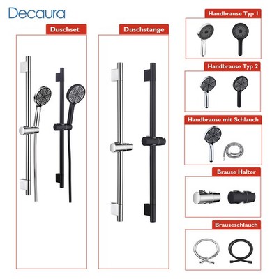 Decaura Handbrause Duschstange Set Duschkopfhalterung Schlauch Chrom/Schwarz